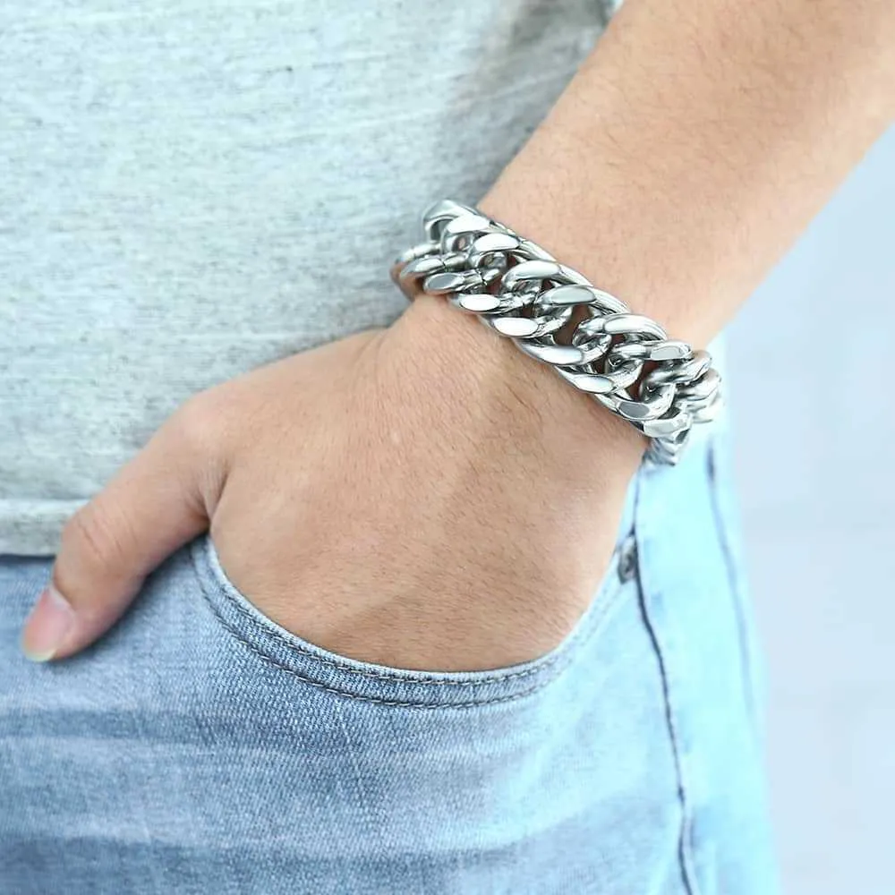 Herren Panzerarmband Cuban Link Aus Edelstahl Silberfarben_voghion.com
