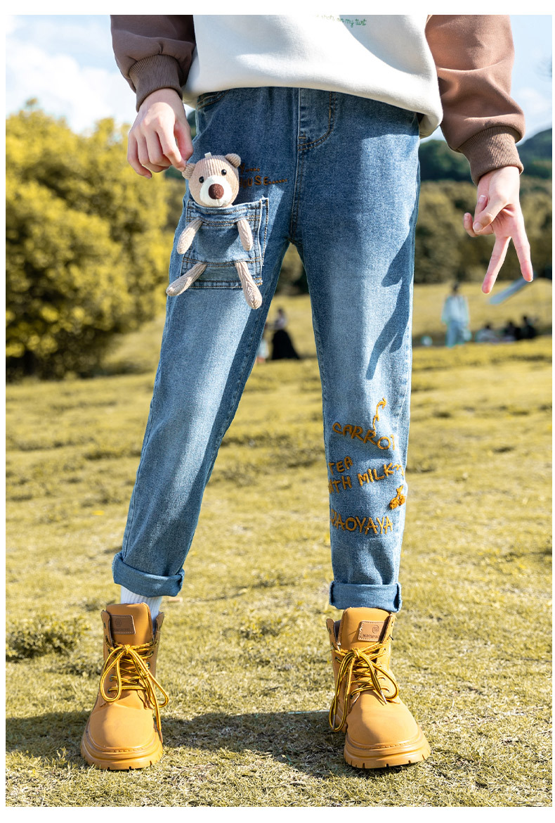 Mutter & Kinder Mädchen jeans Kinder Papa hosen Große kinder bär hosen_voghion.com