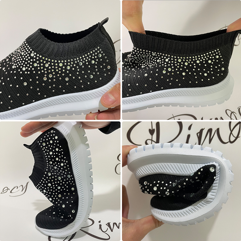 Sneakers donna in mesh con cristalli e suola morbida bianchi_voghion.com