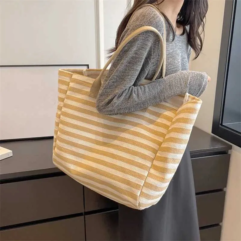 Sacs à main en toile à rayures simples et tendance pour filles, sacs à provisions de haute qualité Y241109_voghion.com