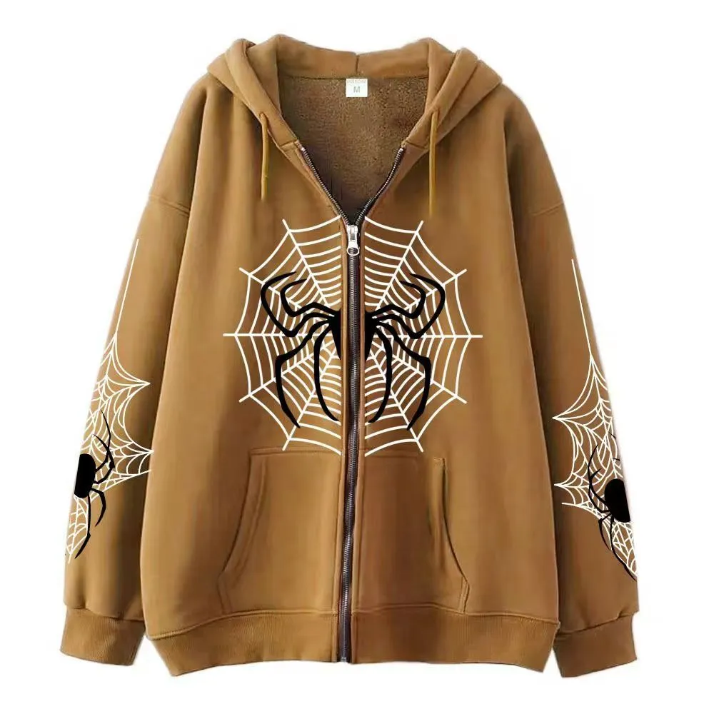 Felpa con cappuccio a maniche lunghe, casual, girocollo, da uomo e da donna, con stampa a forma di ragno, firmata_voghion.com
