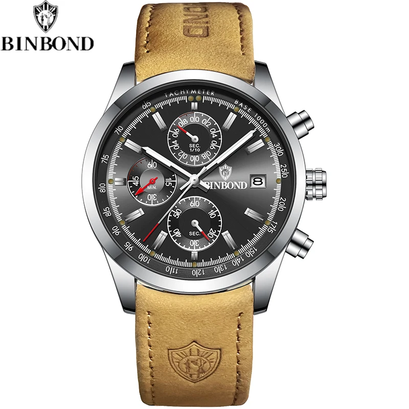 Luxury Men's Quartz Chronograph Watch With Genuine Leather Strap_voghion.com