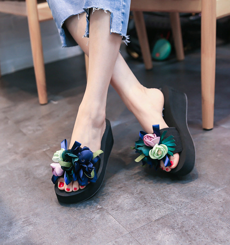 Handgemachte 2024 Sommer Neue Damen Modische Große Blume Anti Rutsch High Heel Hausschuhe_voghion.com
