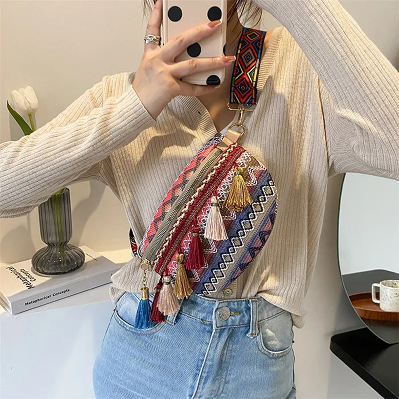 1 borsa a tracolla da donna in pelle intrecciata con nappa, stile retrò, Xinkan, tendenza moda_voghion.com