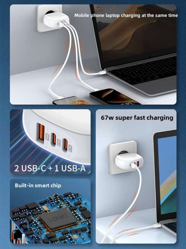 LDNIO Laptop töltő Európai Szabványos 67W Mobiltelefon Tablet Digitális Dugó Több Portos Gyorstöltés_voghion.com