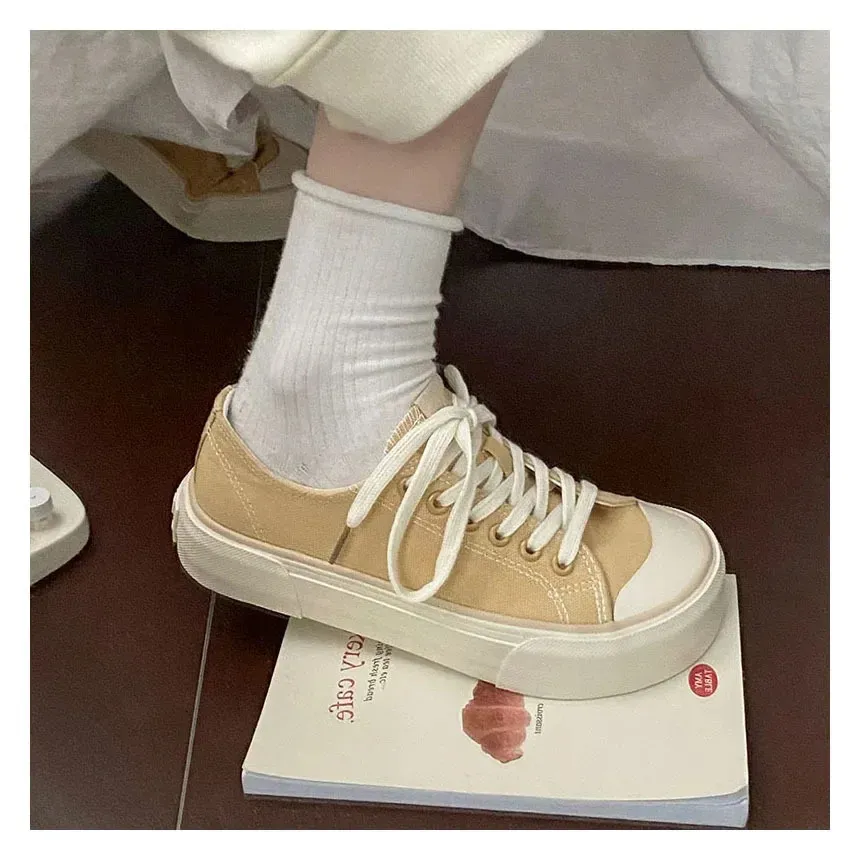 Baskets en toile confortables et polyvalentes pour femmes, style coréen, tendance printemps-été, chaussures décontractées pour femmes 240624_voghion.com