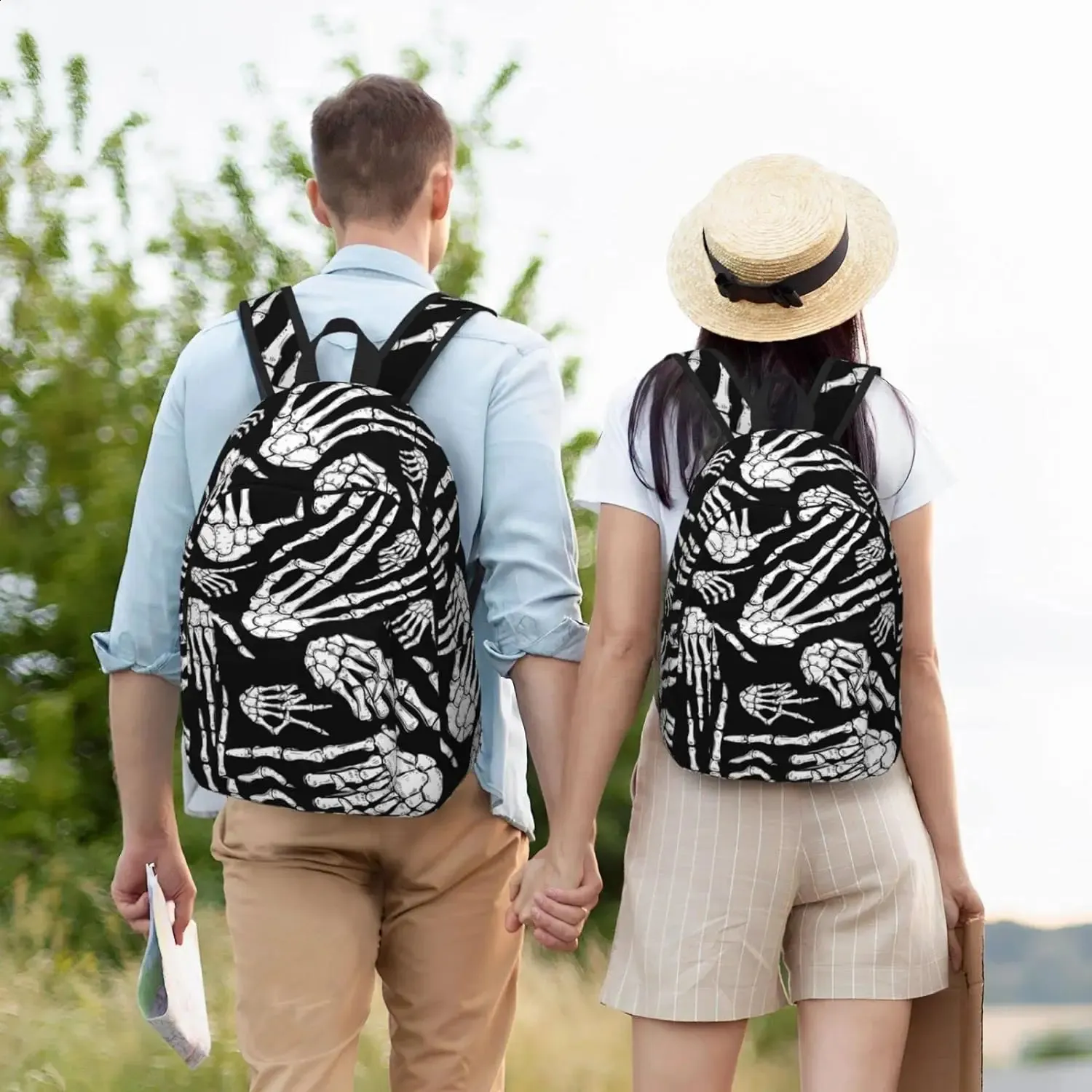 Lässiger, leichter Laptop-Rucksack mit Halloween-Skeletthänden für Herren und Damen, Reisetasche, Outdoor-Tagesrucksack aus Segeltuch 240823_voghion.com