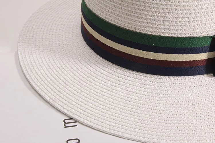 Chapeau de soleil en paille pour femme avec lettre m - Chapeau de soleil plat - Style britannique vintage - Pour la plage, les voyages, les vacances_voghion.com