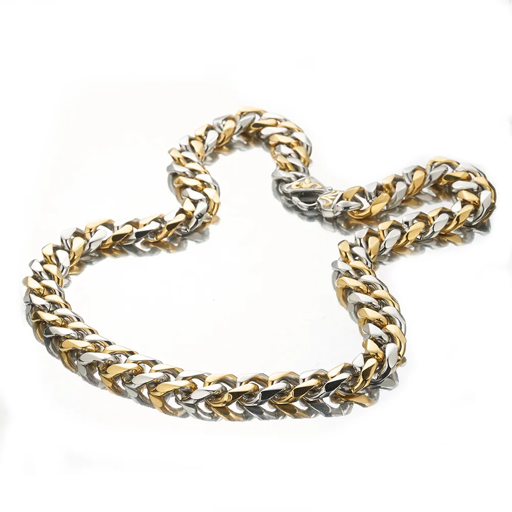 Chaînes 13/15 mm de large Hip-hop en acier inoxydable couleur argent/or/noir chaîne cubaine gourmette pour hommes et femmes collier ou bracelet_voghion.com