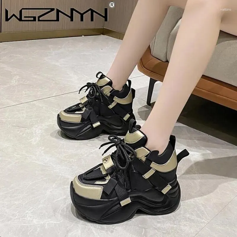 Casual Shoes Women Warm Fur Chunky Sneakers 10CM Heels Autumn Winter Thick Sole Vulcanized High Platform Leather Woman_voghion.com
