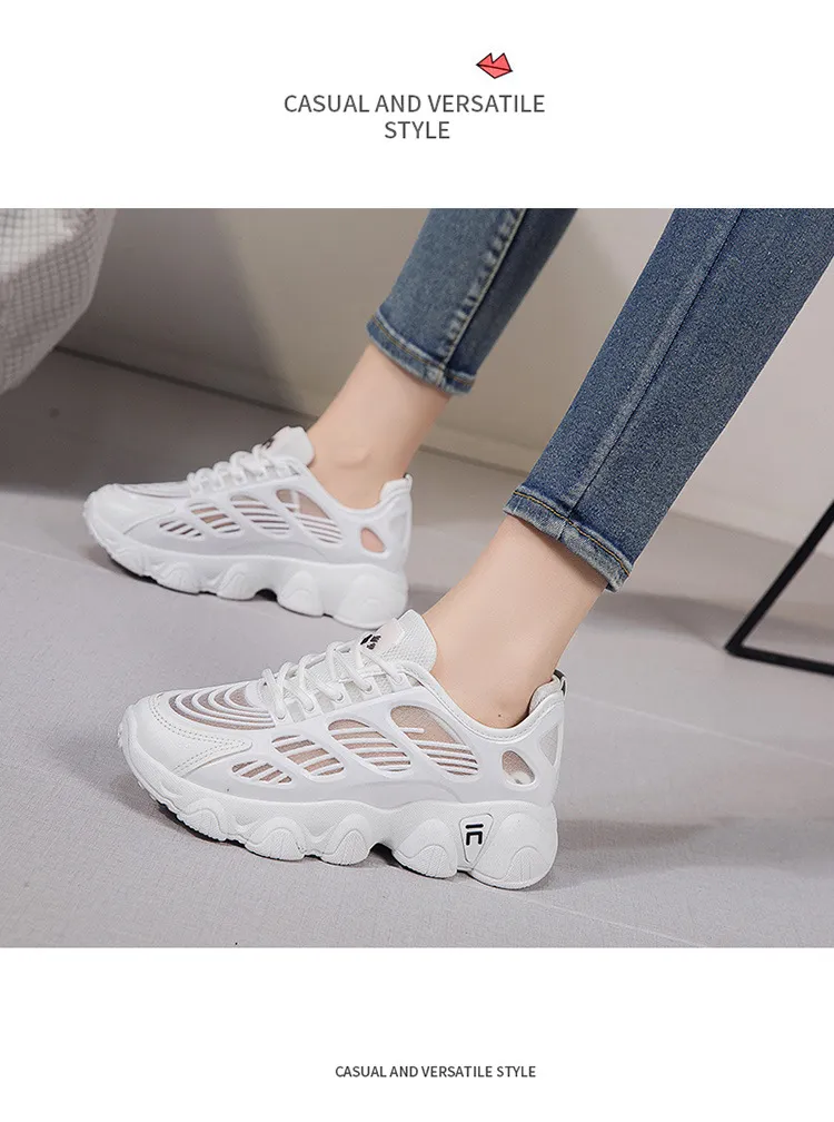 Thick Soled Mesh Sports For Women Breathable Thin Running Casual Dad Shs With Hollowed Out Design Fashionable Board_voghion.com