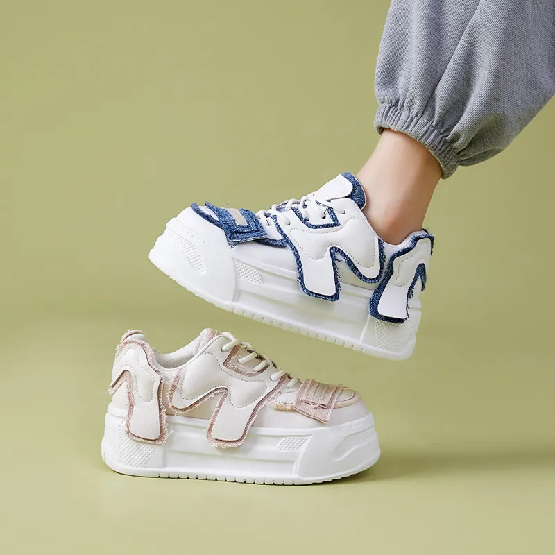 Genuine Leather Denim Thick Soled Sports Bread with Comfortable Soft Breathable ing for Women Skateboarding Shoes_ecoleips.com