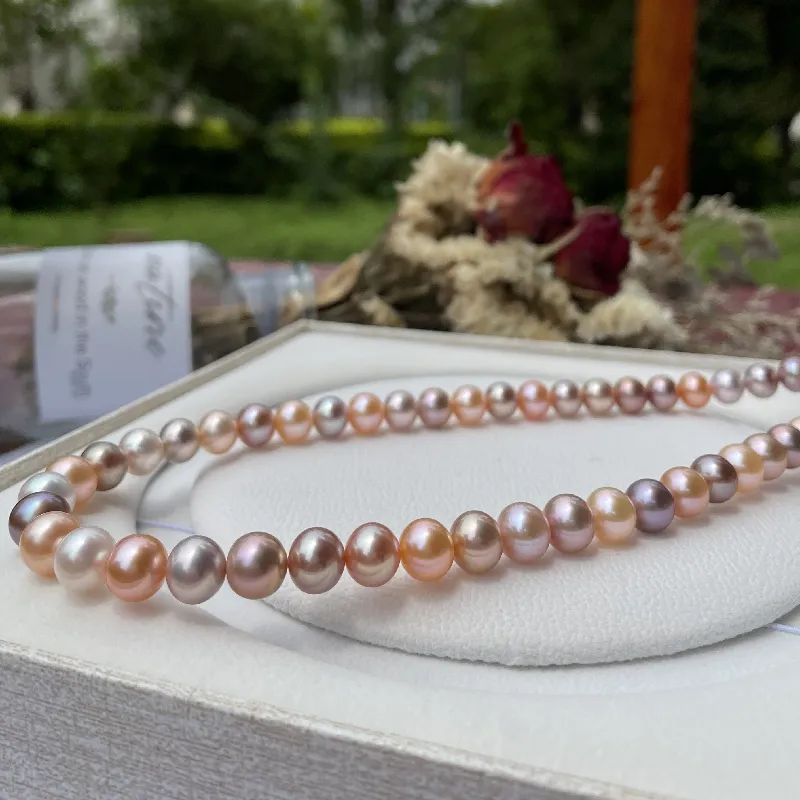 Chaînes Charmant 18"8-9mm Naturel Mer Véritable Violet Doré Blanc Rose Multicolore Collier Femmes Bijoux_voghion.com