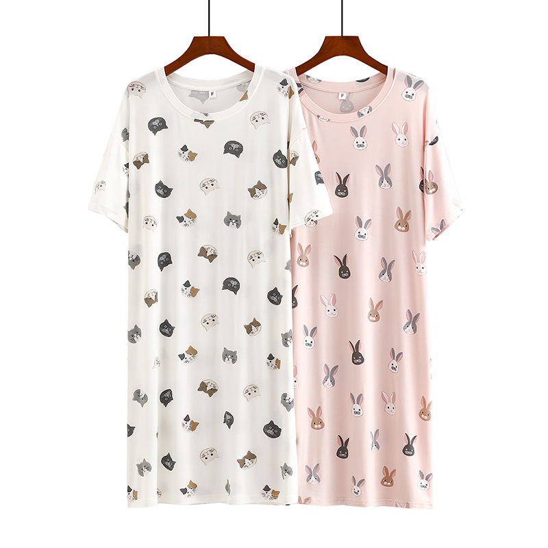 Women's Sleepwears  Thin nightgown short sleeved mid-length loose home wear_voghion.com
