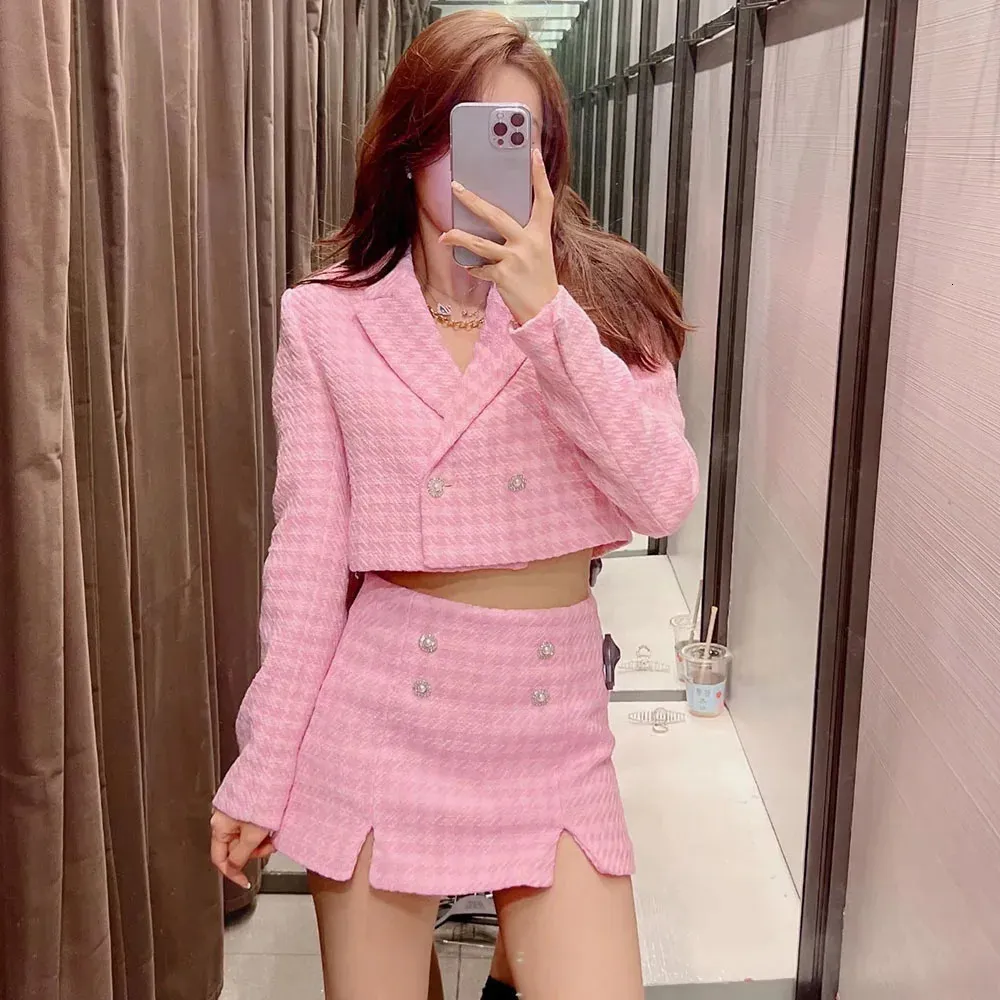 Two Piece Pink Mini Dress Designer Klacwaya Tweed Set 2-piece Fashionable Jacket Womens Shorts_voghion.com