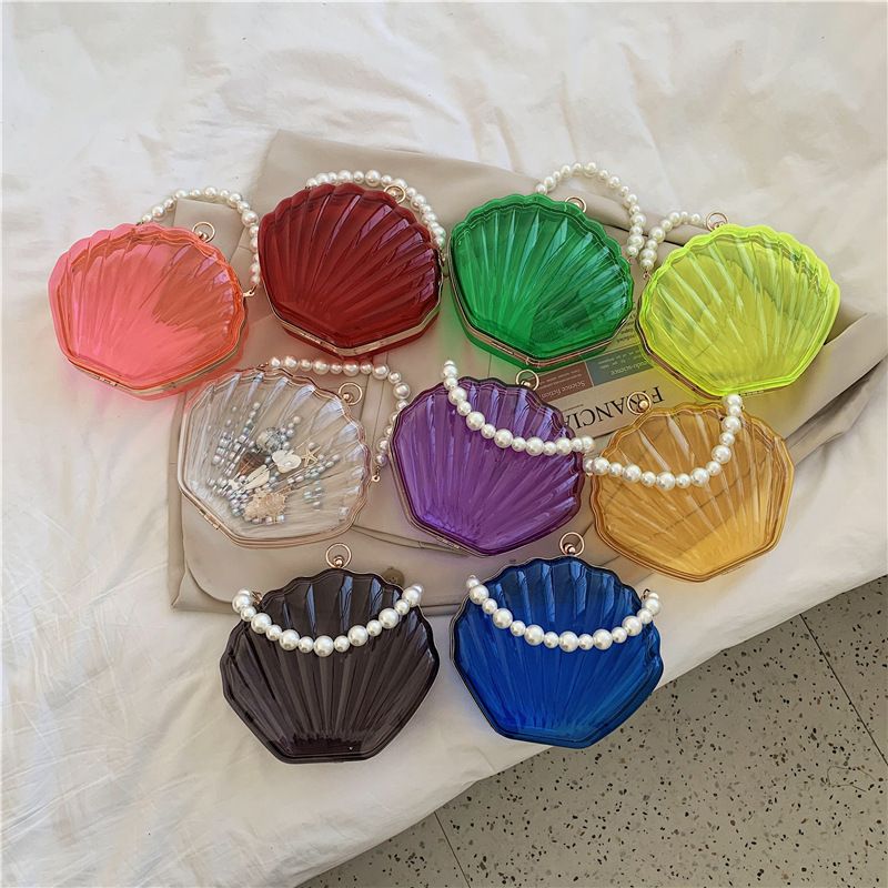 Abendtaschen für Damen 2023 Neue trasparente Muscheltasche Clutch Box Handtaschen Perlenkette Umhängetasche Acryl_voghion.com