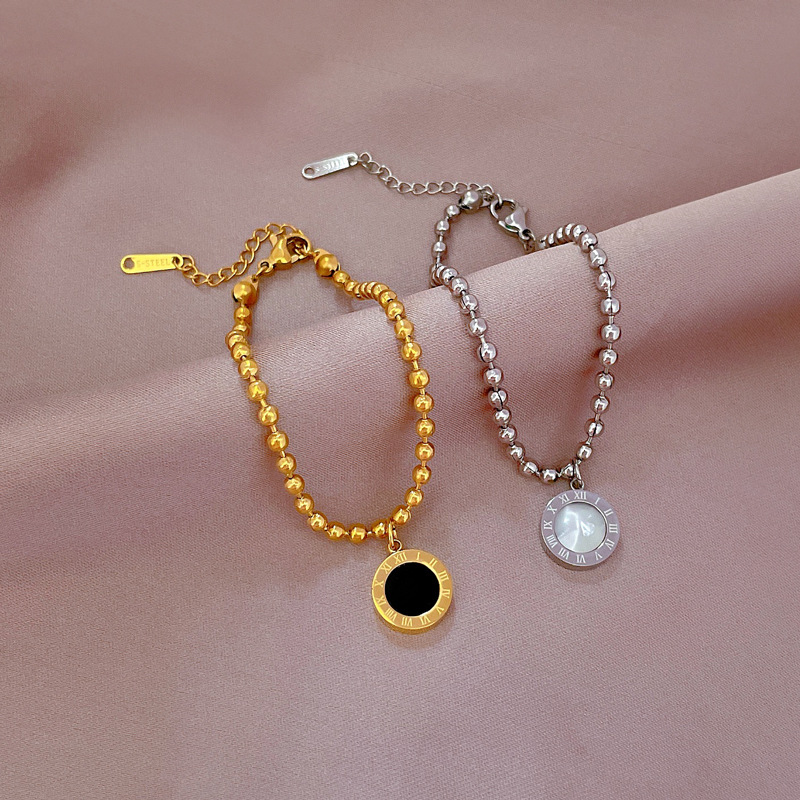 【Acier titane complet】 L'East Gate a un tempérament unique et un style cool et cool. Bracelet romain en perles rondes_voghion.com
