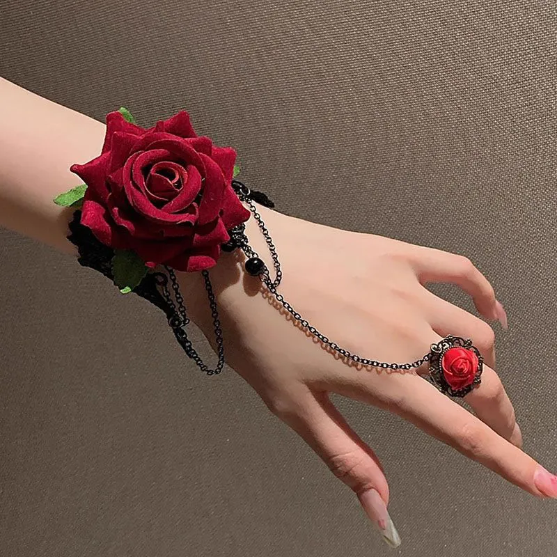 Gothic Rose Flower Bangle Bracelet Vintage Style For Women_voghion.com