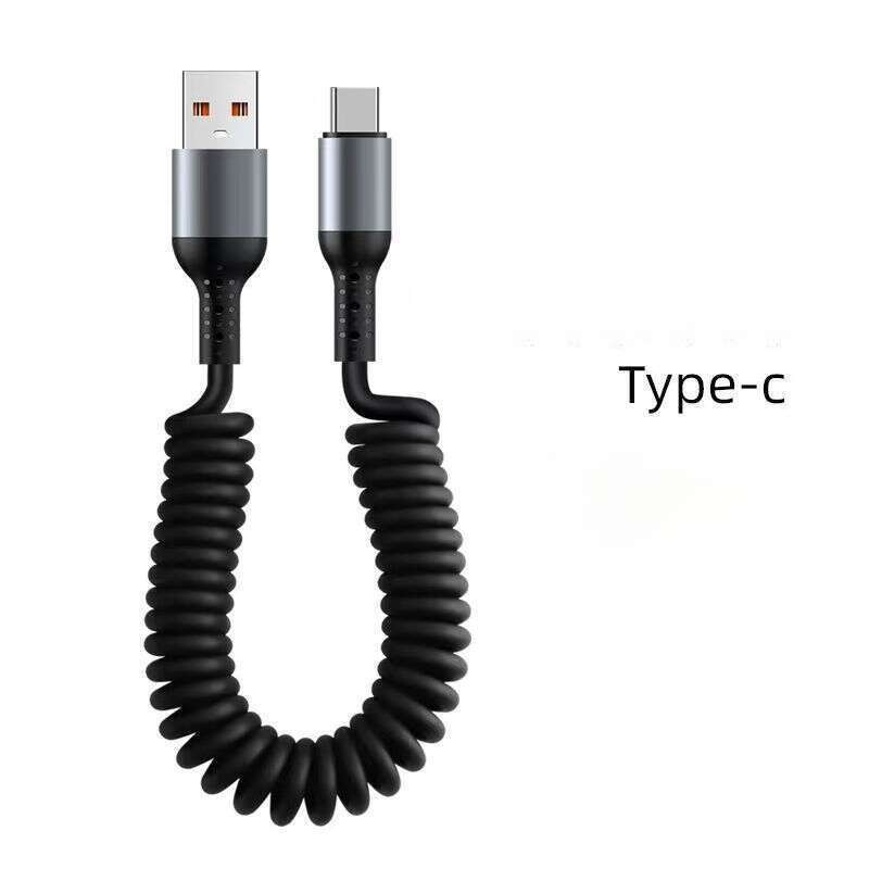 100W Çift Kafa Hızlı Araç Üstü 6A Teleskopik Veri Şarjı TypeC Spiral PD Yay Hattı_voghion.com