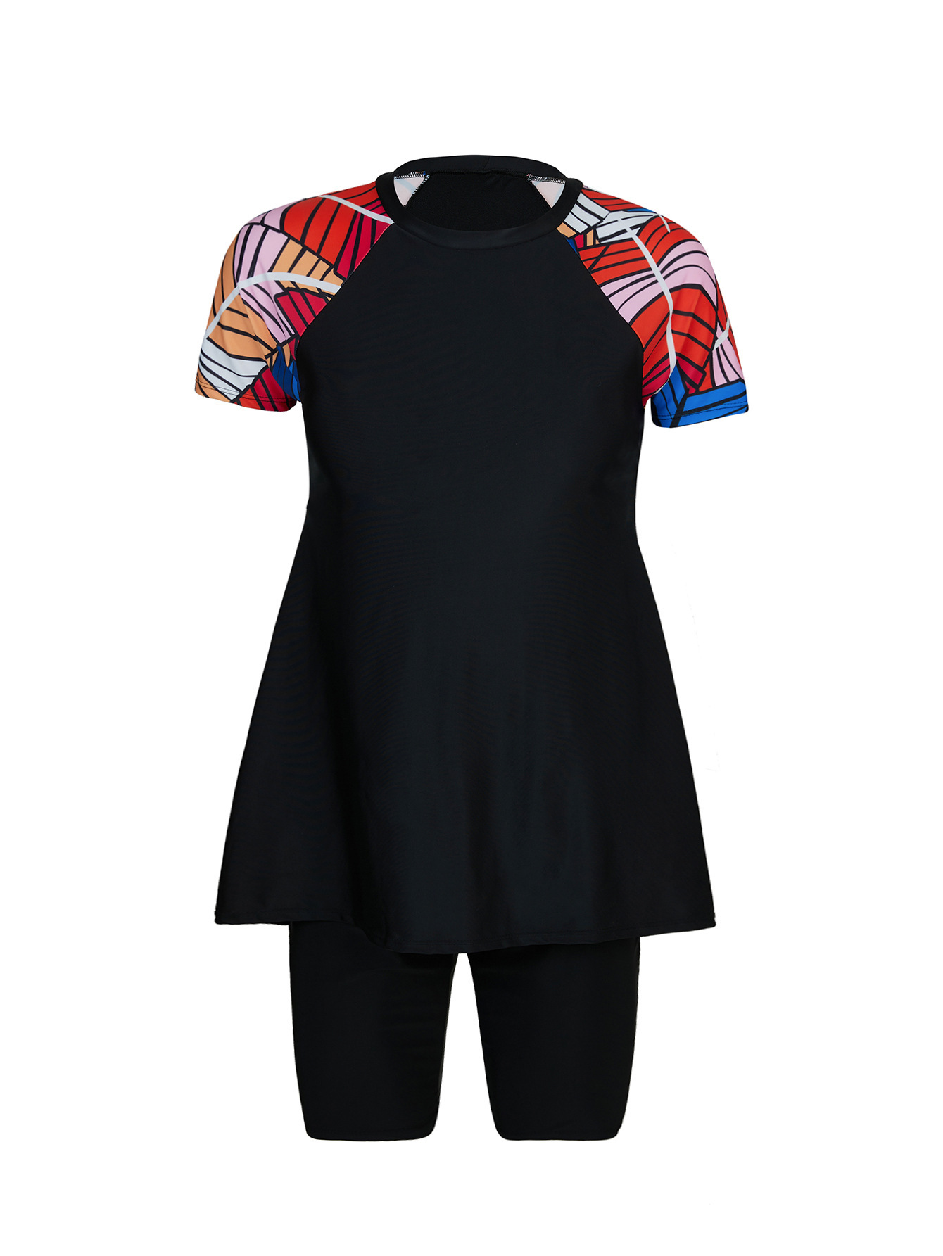 Maillot de bain fendu style jupe, grande taille, short à manches courtes, maillot de bain conservateur, maillot de bain respirant avec protection solaire_voghion.com