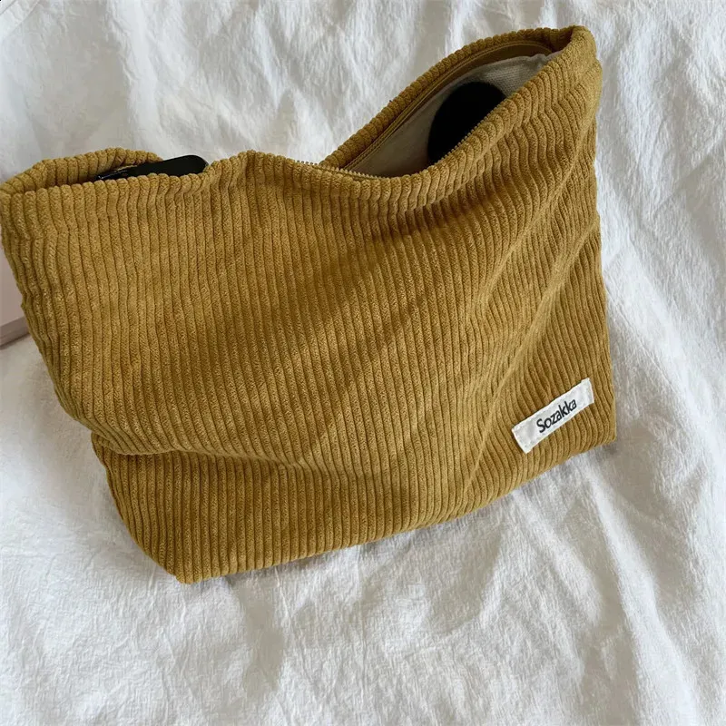 Große Kosmetiktasche aus Cordstoff für Damen, Reisetasche für Lippenstift, Organizer, Reißverschluss, Clutch, Handy-Geldbörse_voghion.com