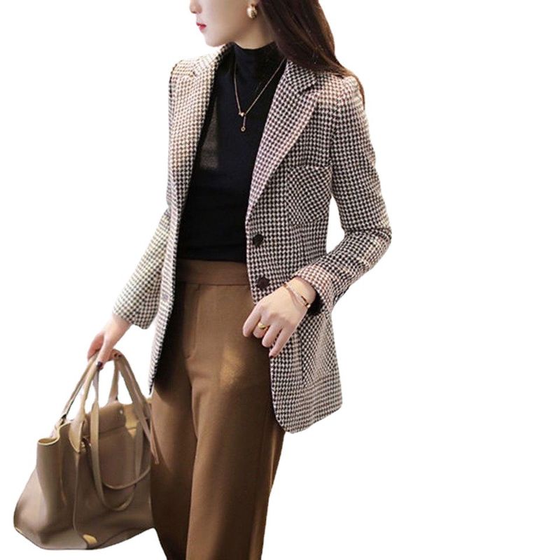 Veste patchwork pied-de-poule pour femme, vêtement pour femme, nouvelle coupe slim, petit costume à la mode, printemps 2023_voghion.com