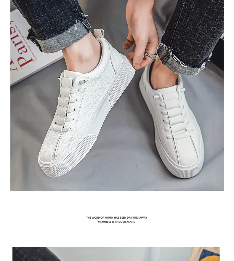 Uomo Classiche Sneakers Bianche Casual Morbide in Pelle con Lacci Moda Uomo Scarpe da Passeggio all'Aperto Scarpe da Ginnastica Maschili_voghion.com