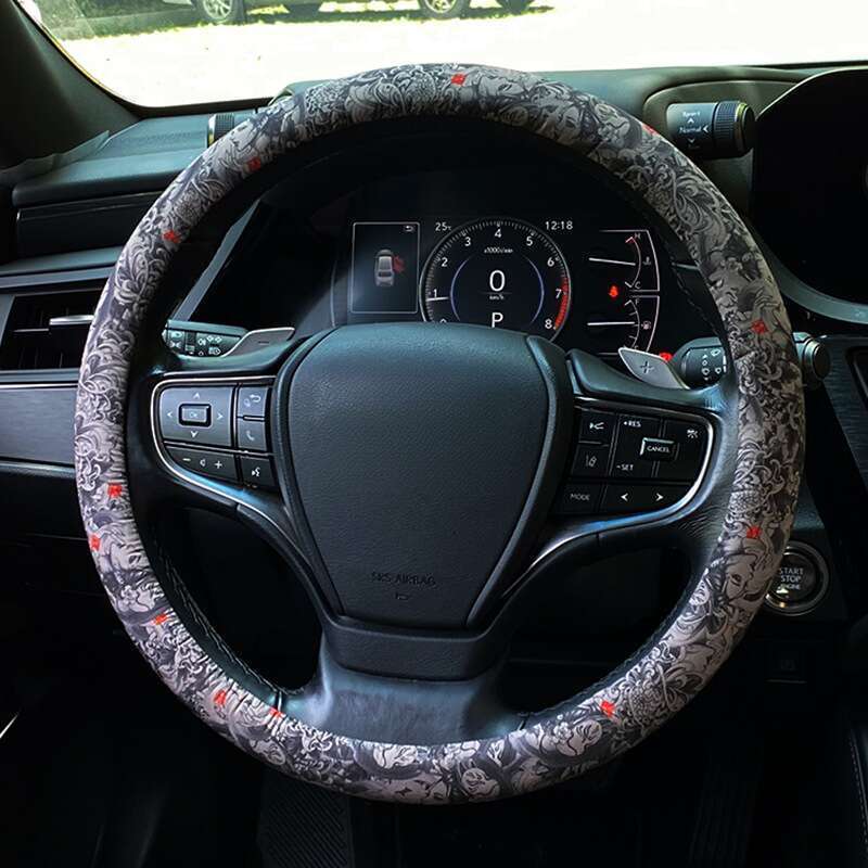 Husă universală pentru volan Prajna Geisha pictată manual, set personalizat de cărți de joc cu vulpe cu nouă cozi, ghidon cu braț floral_voghion.com