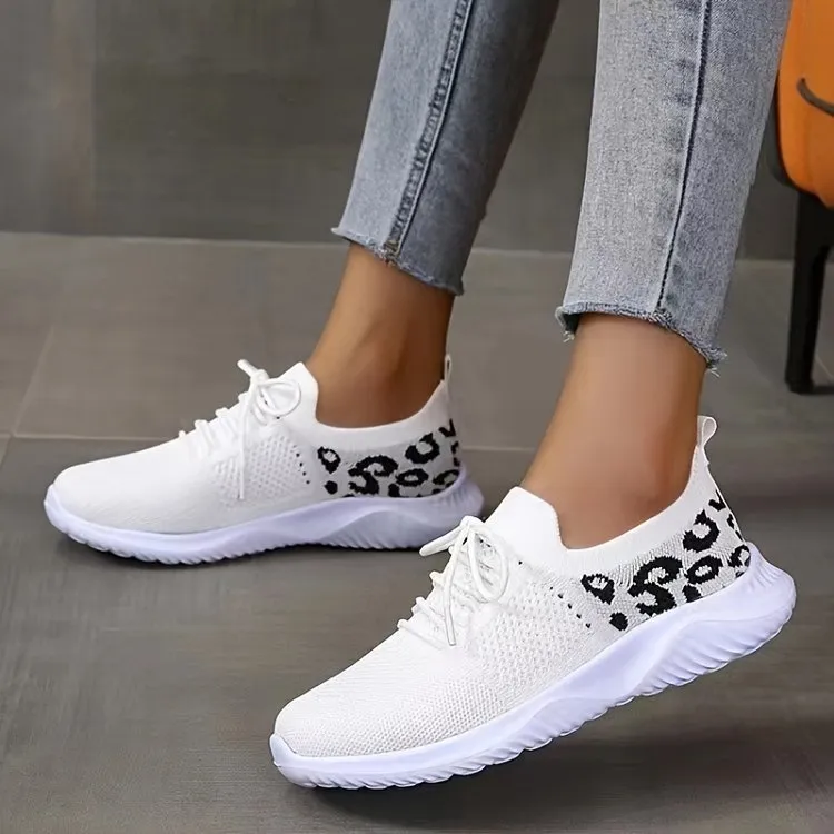 Leopard Schnürsneaker Leichte Atmungsaktive Sportschuhe Damen_voghion.com