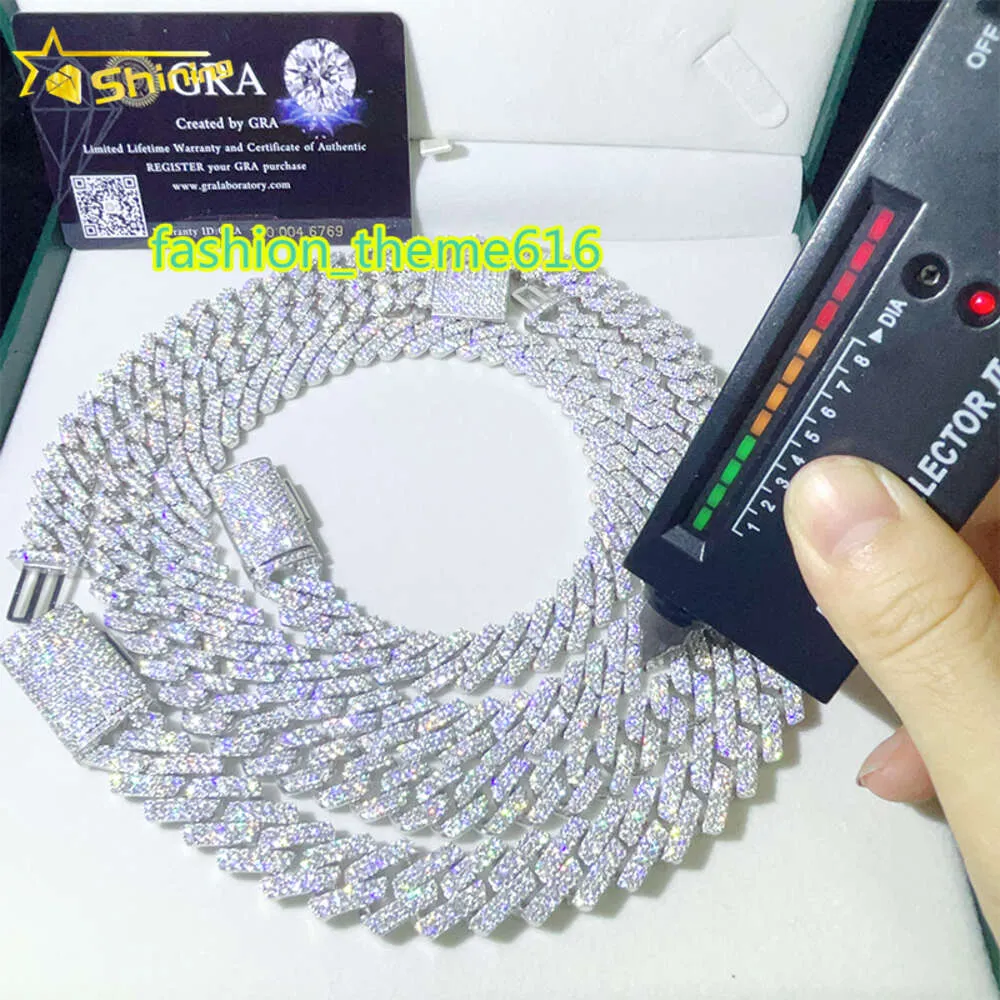 Mossanite 8mm 10mm 12mm dropshipping placcato oro argento hip hop ghiacciato moissanite catena a maglie cubane gioielli DMQG_voghion.com