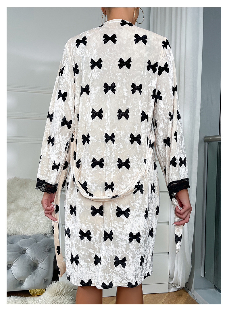 Women's Sleepwears Velvet robe sexy halter lace cardigan home dress bathrobe pajamas set_voghion.com