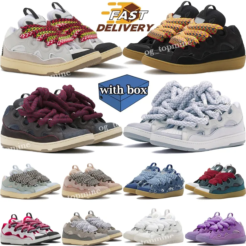 Mens Womens Designer Dress Shoes Emed Curb Leather Sneakers Denim Blue Pink Green Nappa Calfskin Platform Rubber Sole_voghion.com