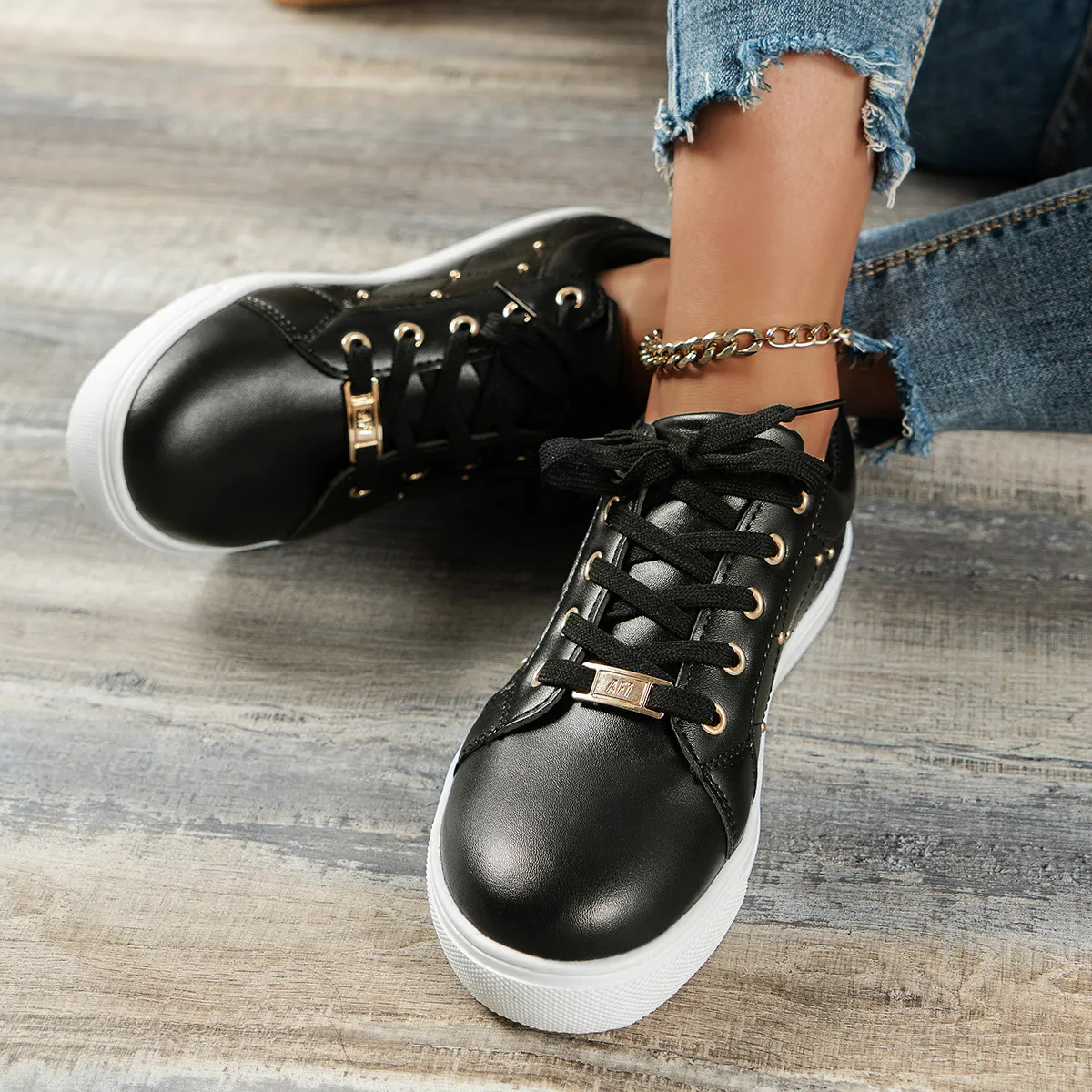 Casual Board Shoes White Round Toe Lightweight Comfortable Trainers_voghion.com