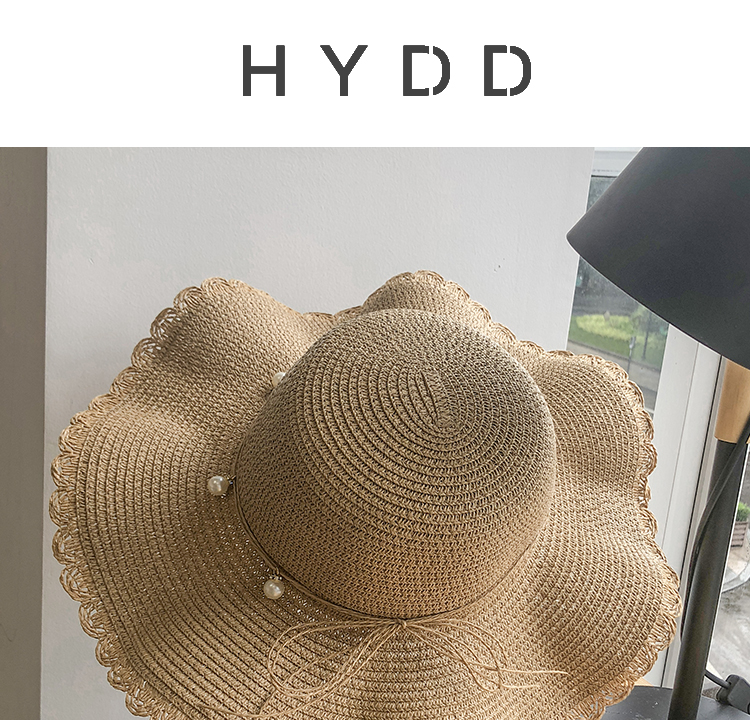 Hat for women in summer, small refreshing waves, large brimmed straw Korean version, versatile pearl, casual protection,_voghion.com