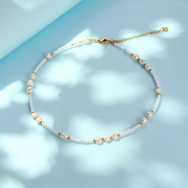 Catene in acciaio inossidabile perle artificiali color argento e placcate in oro collana a catena delicata moda regalo per_voghion.com
