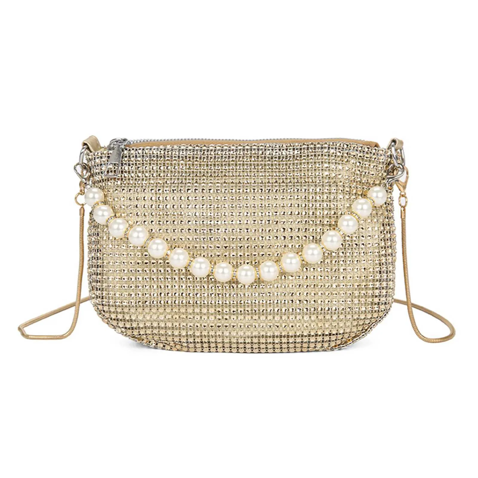 Elegante borsa a mano con perle borsa a tracolla oro da sera_voghion.com