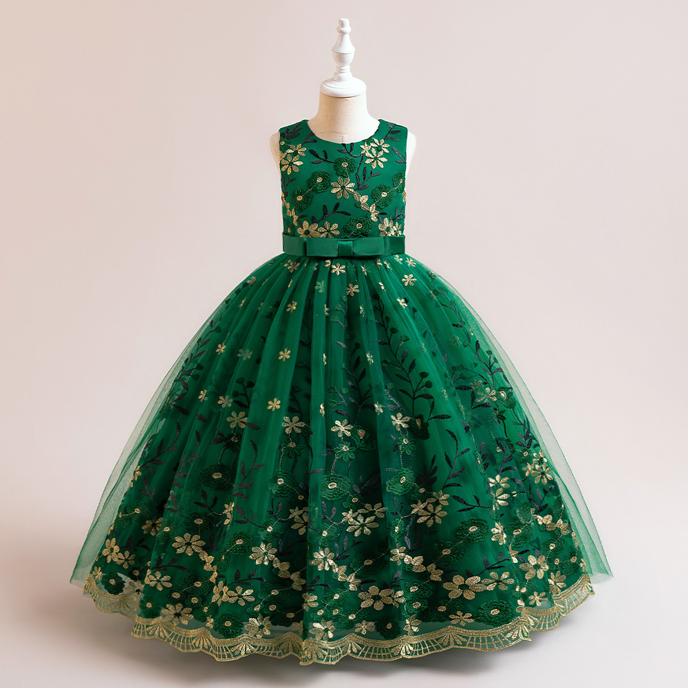 Kinderkleidung neues Mädchenkleid Prinzessinnenkleid mittlerer und großer Kinder besticktes Netzkleid Kinderferienleistungskostüme_voghion.com
