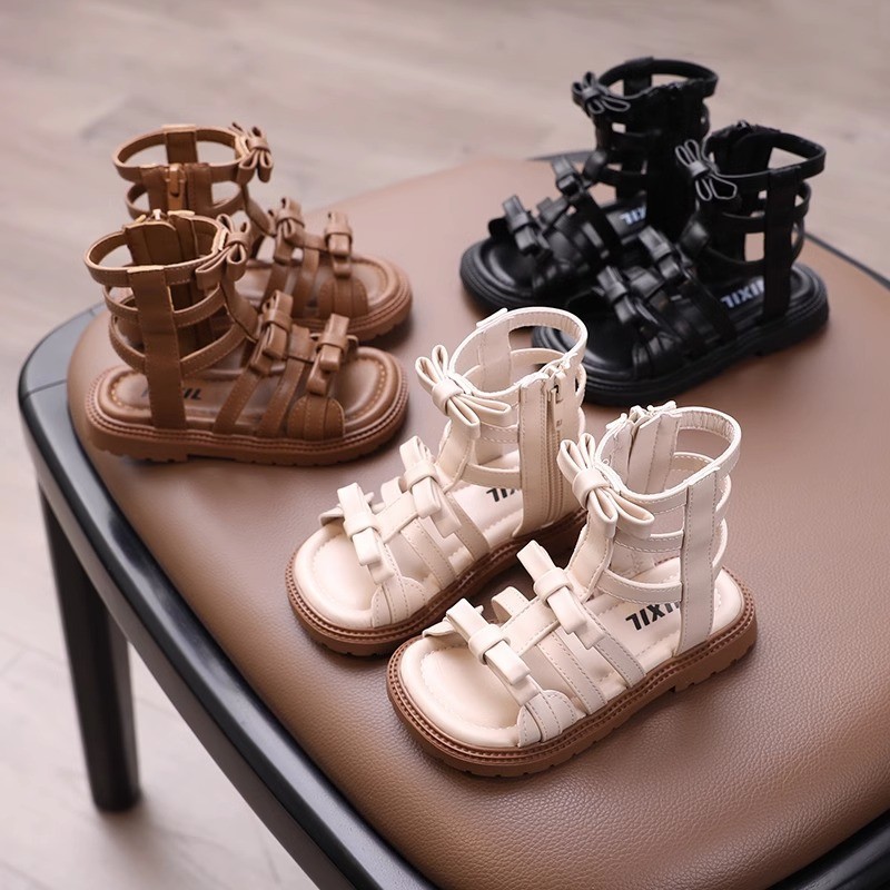 Little Girl Sweet Bow Princess Shoes 2024 Summer New Fashion Korean Edition Girls High Top Roman Sandals_voghion.com
