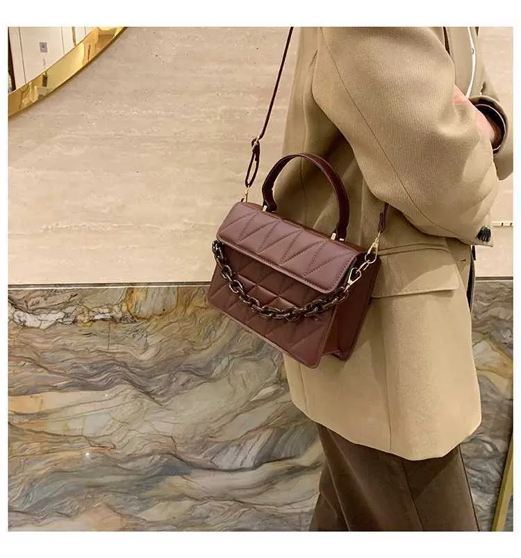 Rhombus Plaid Crossbody Bags For Women Chain Decor Fashion Shoulder Bag Ladies Handbag Casual And Simple Small Square_voghion.com