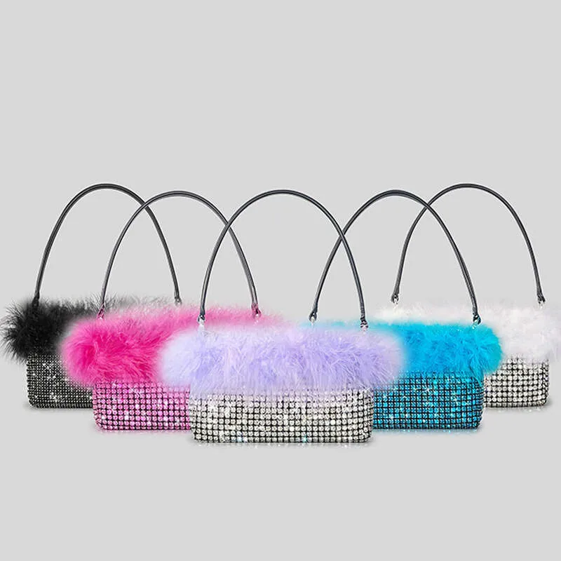 Designer Dia Handbag For Women 2023 New In Fashion High Quality Colorblock Ostrich Fur Rhiedinner Bag Bg_voghion.com