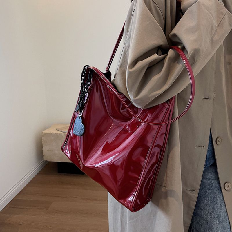 Einfarbig Lackleder Mode Schultertasche Damen Einfache Luxus Handtasche Geldbörse Lässig Reise Shopping Totes Sac A Main_voghion.com