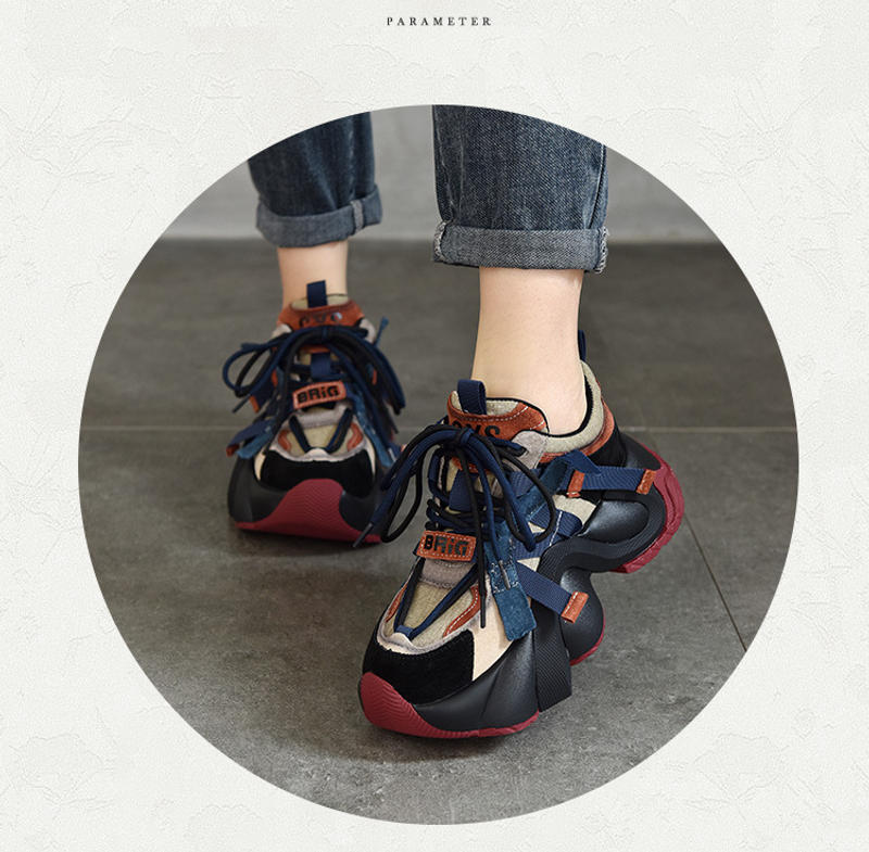 Chaussures de sport décontractées à semelle épaisse pour papa, en cuir véritable, polyvalentes, à lacets, basses, Design Sense, nouvelle collection printemps 2024_voghion.com