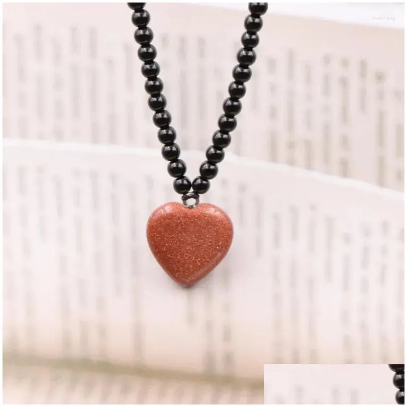 Pendant Necklaces Short Chain Heart Necklace Lapis Lazi Tiger Eyes Crystal Malachite Opal Aventurines Turquoises Stone_voghion.com