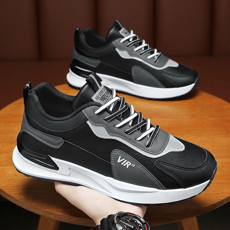 Zapatos deportivos casuales de suela gruesa versátiles para hombre, de cuero, para correr, de algodón, del mismo estilo, nuevos, 2024_voghion.com