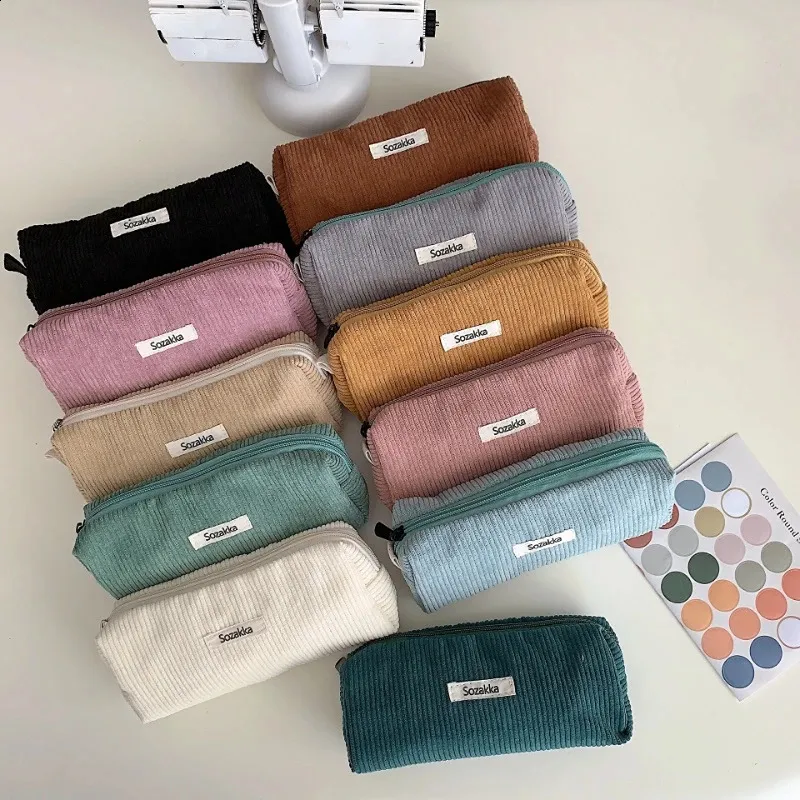 Große Kosmetiktasche aus Cordstoff für Damen, Reisetasche für Lippenstift, Organizer, Reißverschluss, Clutch, Handy-Geldbörse_voghion.com