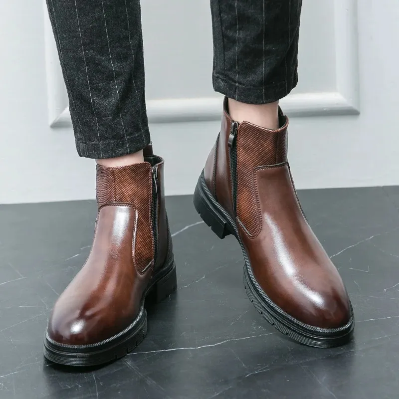 Classic Leather Business Ankle Boots For Men With Double Buckle_voghion.com