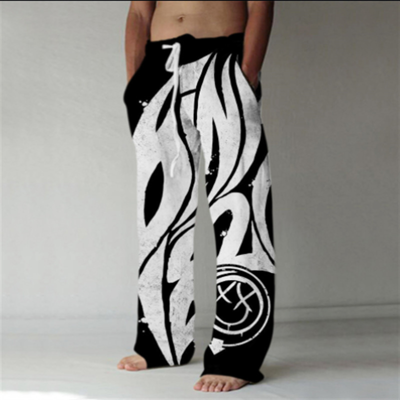 Herrenmode 2024: Grenzüberschreitende europäische und amerikanische Ethno-Mode, Retro-Hose mit 3D-Digitaldruck, locker geschnitten und mit weitem Bein._voghion.com