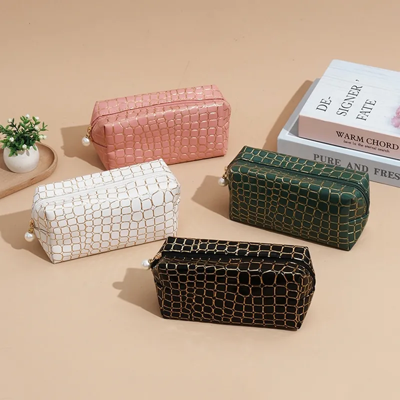 Trousse de toilette de voyage à motif de pierre tendance, trousse de maquillage portable de grande capacité pour produits de soins de la peau_voghion.com