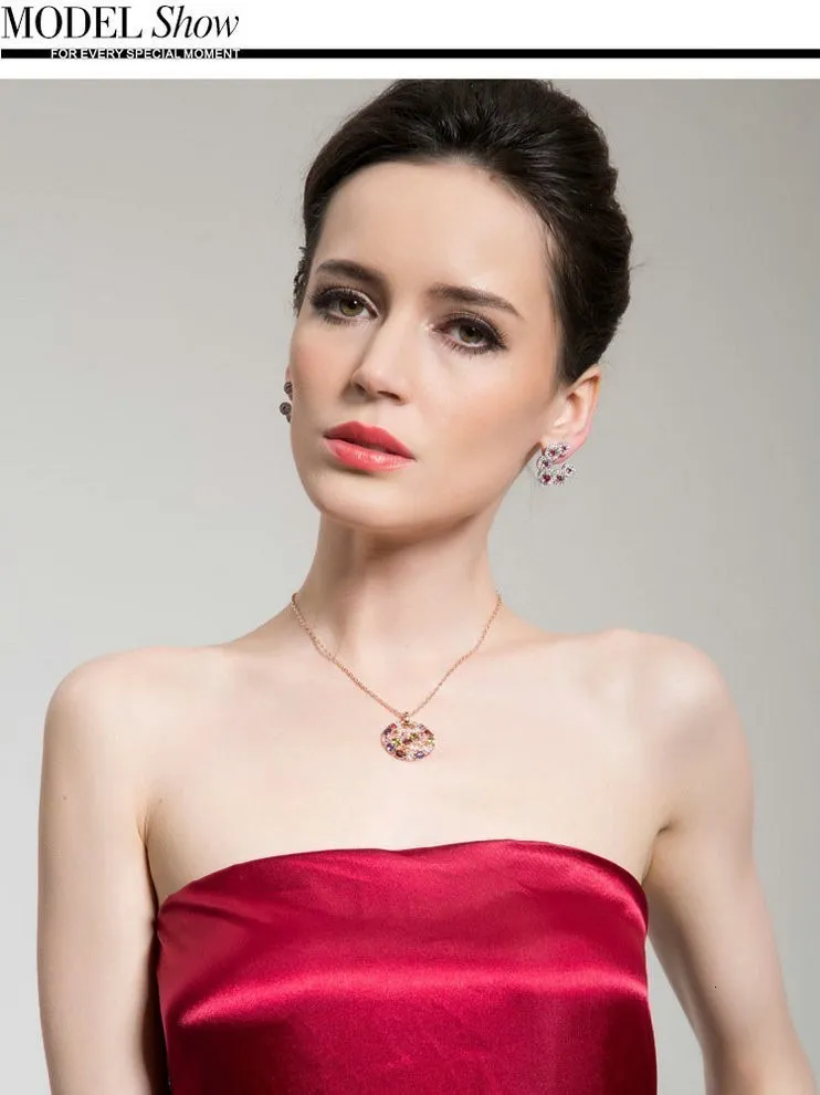 Nova moda quente multicolorido cristal redondo colar pingentes ouro rosa cz zircão joias para mulheres presentes_voghion.com