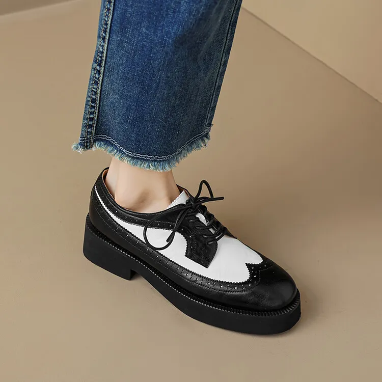 Spring/Autumn NEW Pumps Round Toe Thick Heel Split Leather For Women Retro Mixed Colors Oxfords Platform Shoes Eaa0 Oxds_voghion.com
